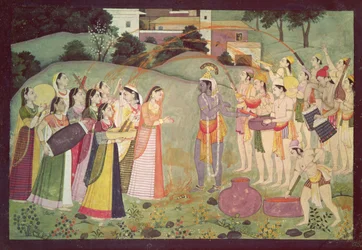 Krishna celebrando el Festival de Holi, Kangra, Himachal Pradesh, c.1775-1780